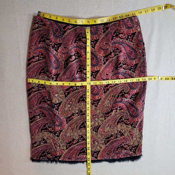 NWT Ario Beaded Pencil Skirt Red Gold Paisley Velvet Womens L Boho Maximalist - Picture 4 of 11